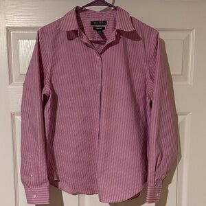 Lauren Ralph Lauren Striped Button Down Shirt in Pink and White